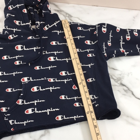 Champion Reverse Weave Logo Graphic Hoodie Womens Small Cotton Pullover Cropped - Picture 6 of 12